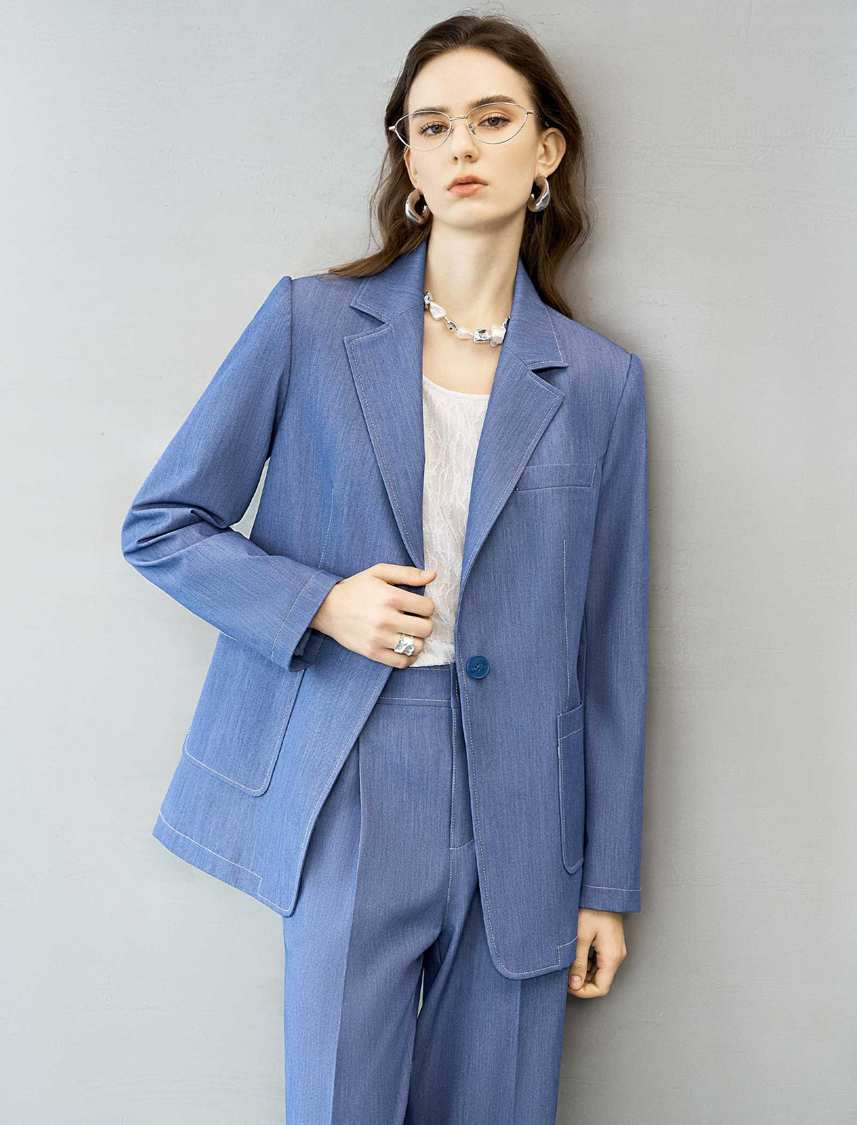 Light Blue Faux Denim Blazer