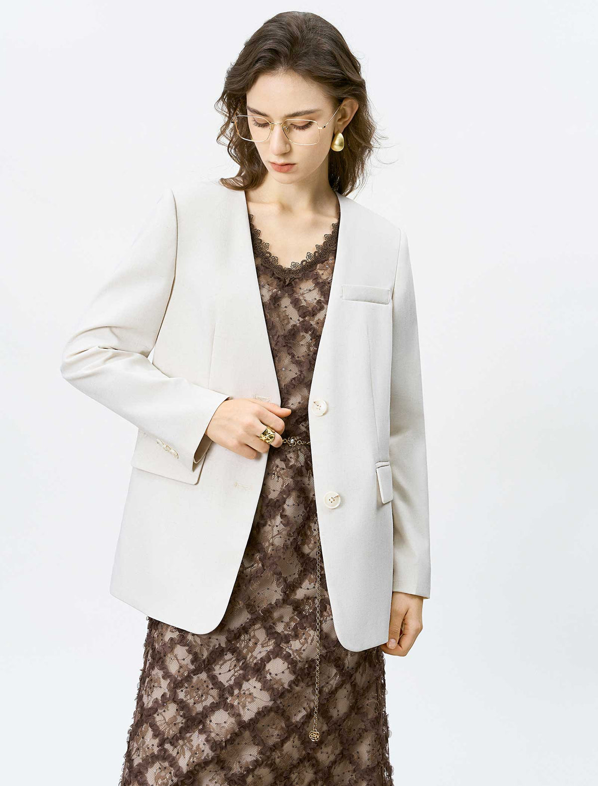 Off-White Collarless Blazer