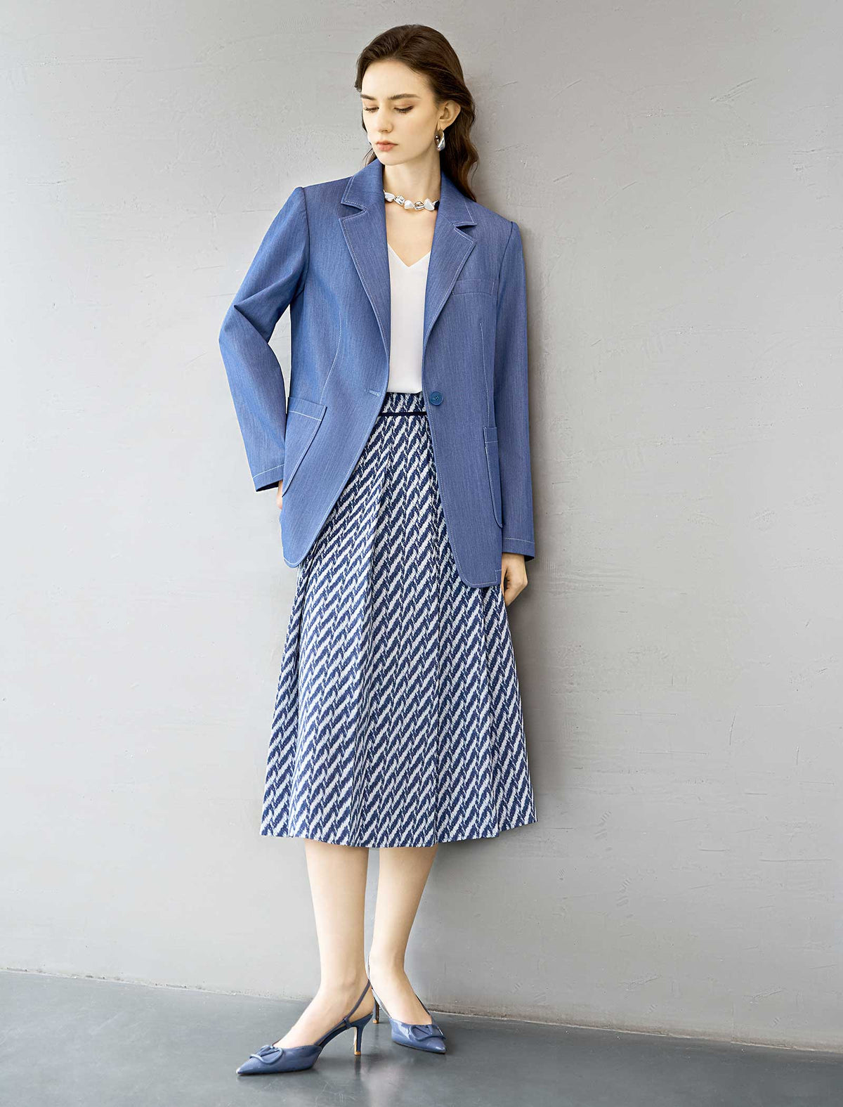 Light Blue Faux Denim Blazer