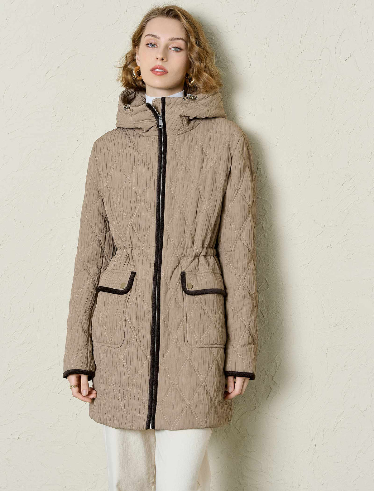 Hooded Drawstring Waist Quilted Padded Jacket