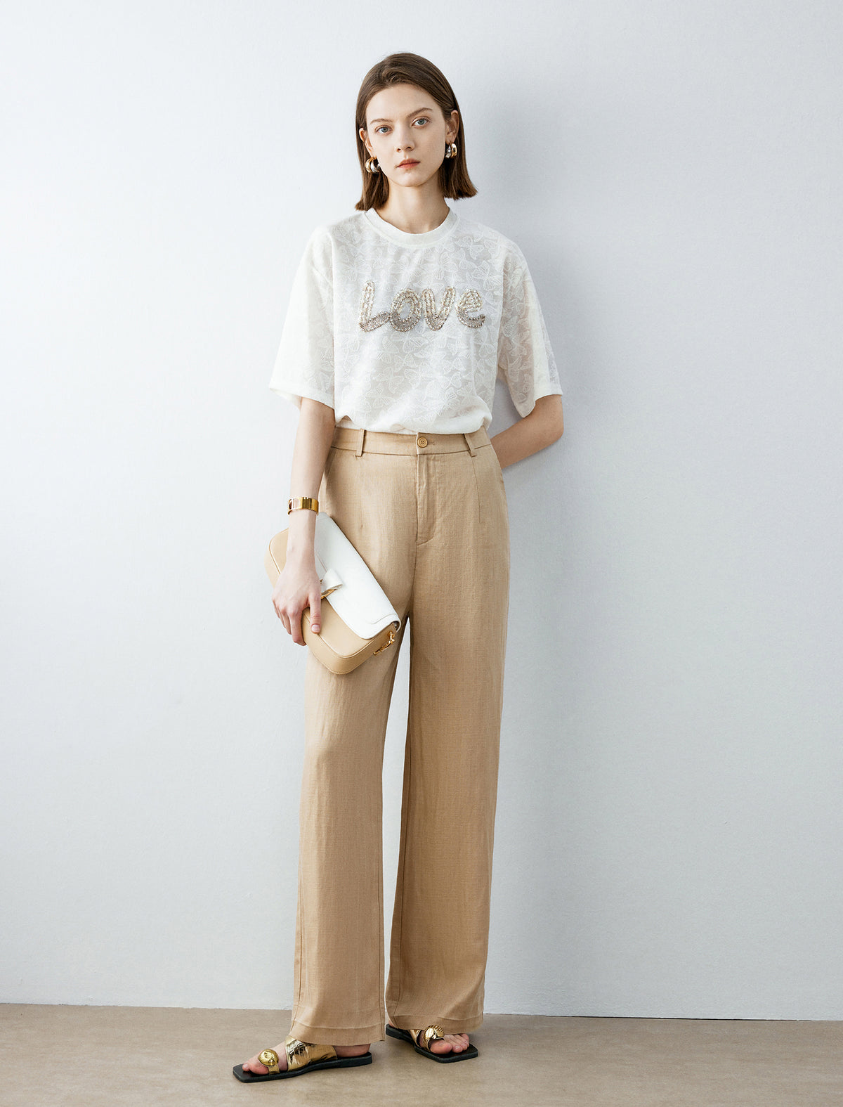 Tencel Blend High Waist Wide Leg Pants