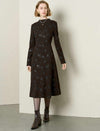 Chocolate Sequin Floral Long-Sleeve Midi Dress