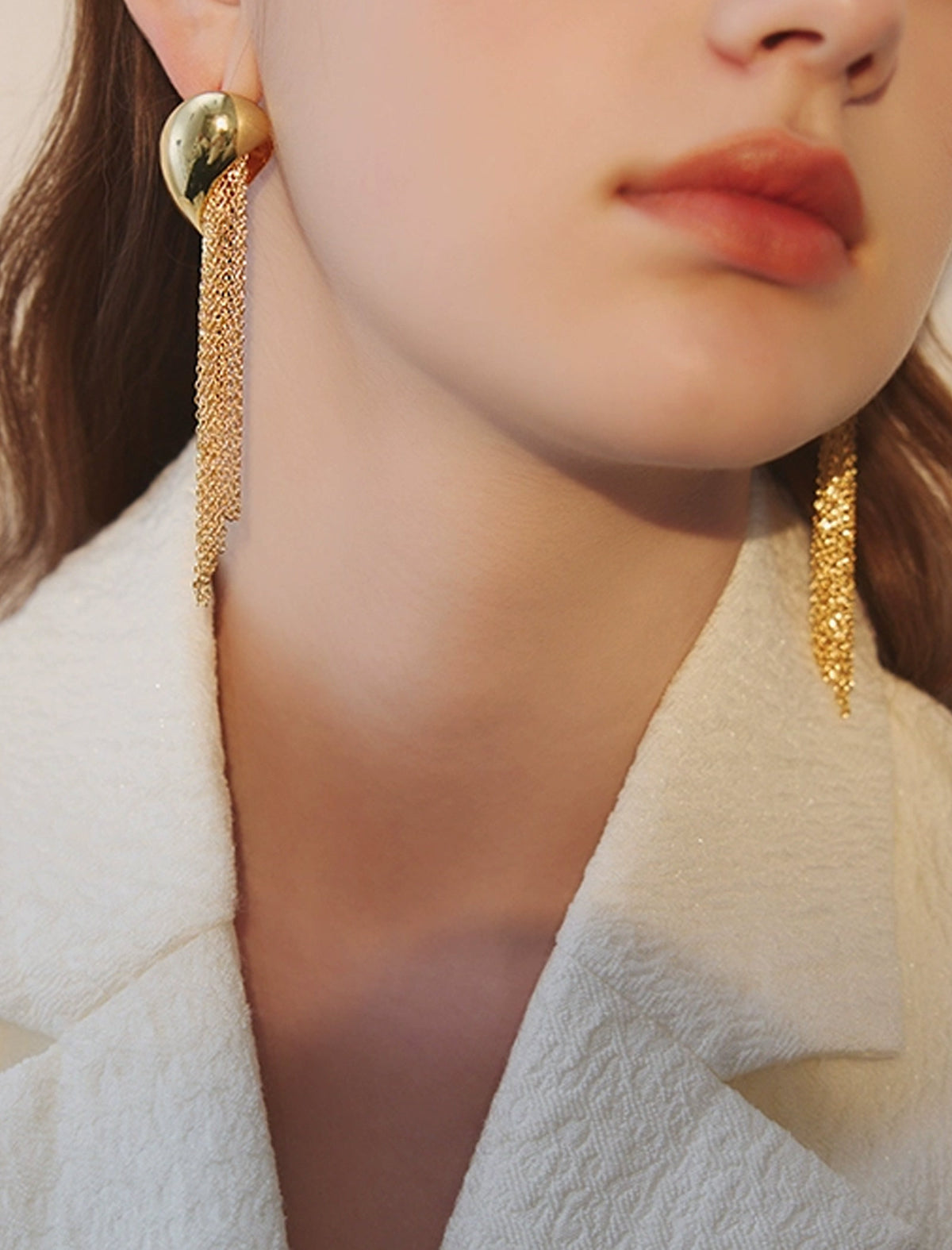 Curved Chain Fringe Drop Earrings