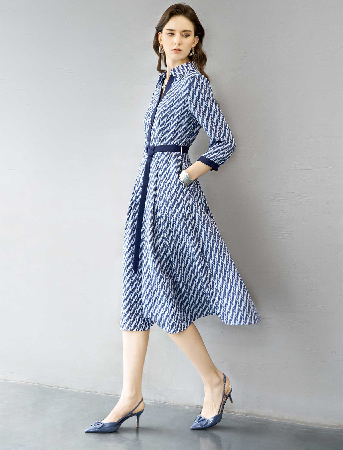 Blue And White Chevron Shirt Dress