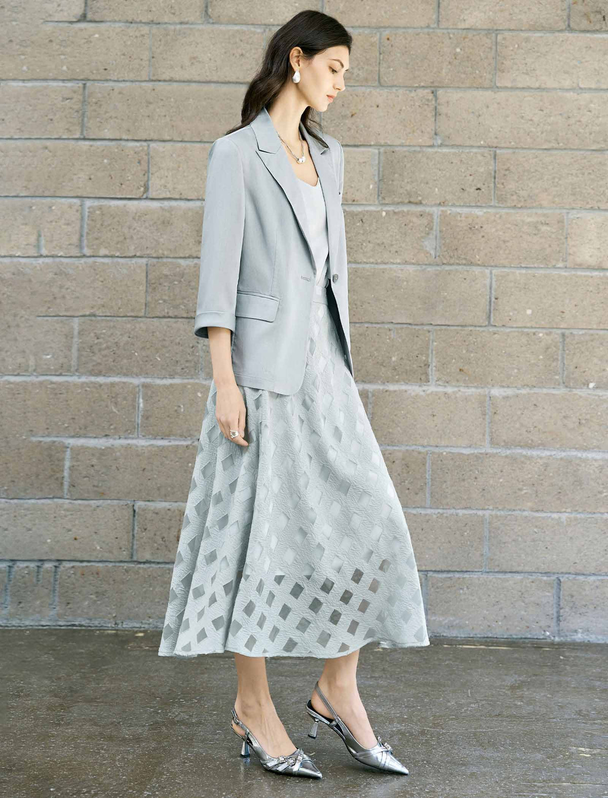 Light Grey Three-Quarter Sleeve Blazer