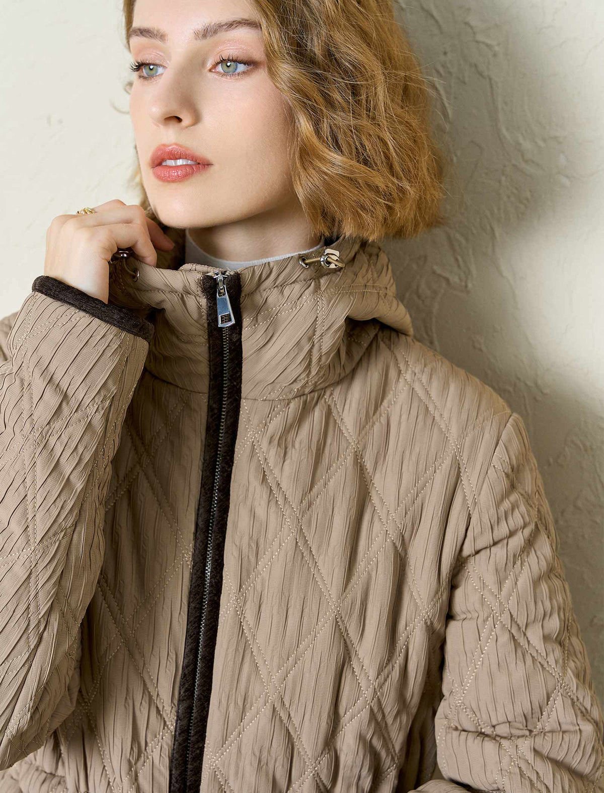 Hooded Drawstring Waist Quilted Padded Jacket