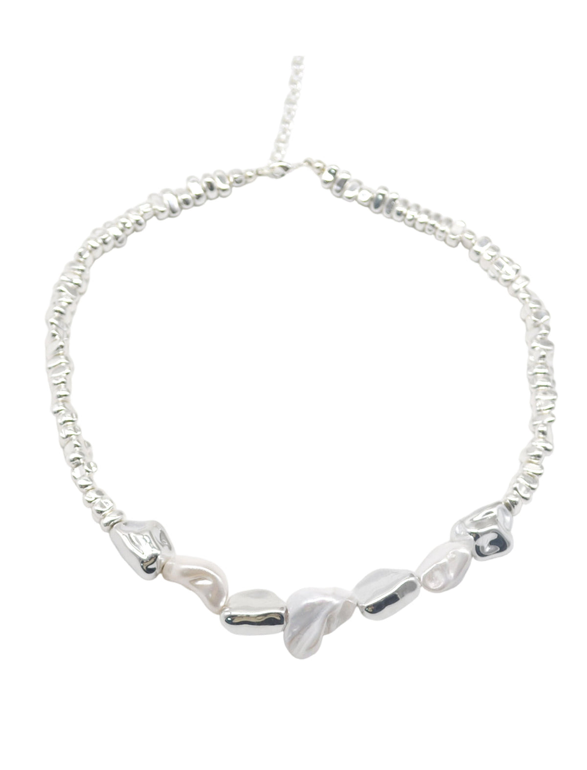 Baroque Pearl And Hammered Metal Choker Necklace