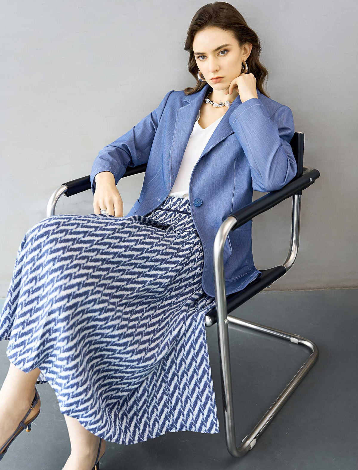 Light Blue Faux Denim Blazer