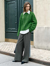 Emerald Wool Cable-Knit Oversized Sweater