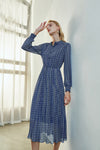 Navy Multi-Color Plaid Midi Dress