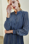 Navy Multi-Color Plaid Midi Dress