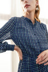 Navy Multi-Color Plaid Midi Dress