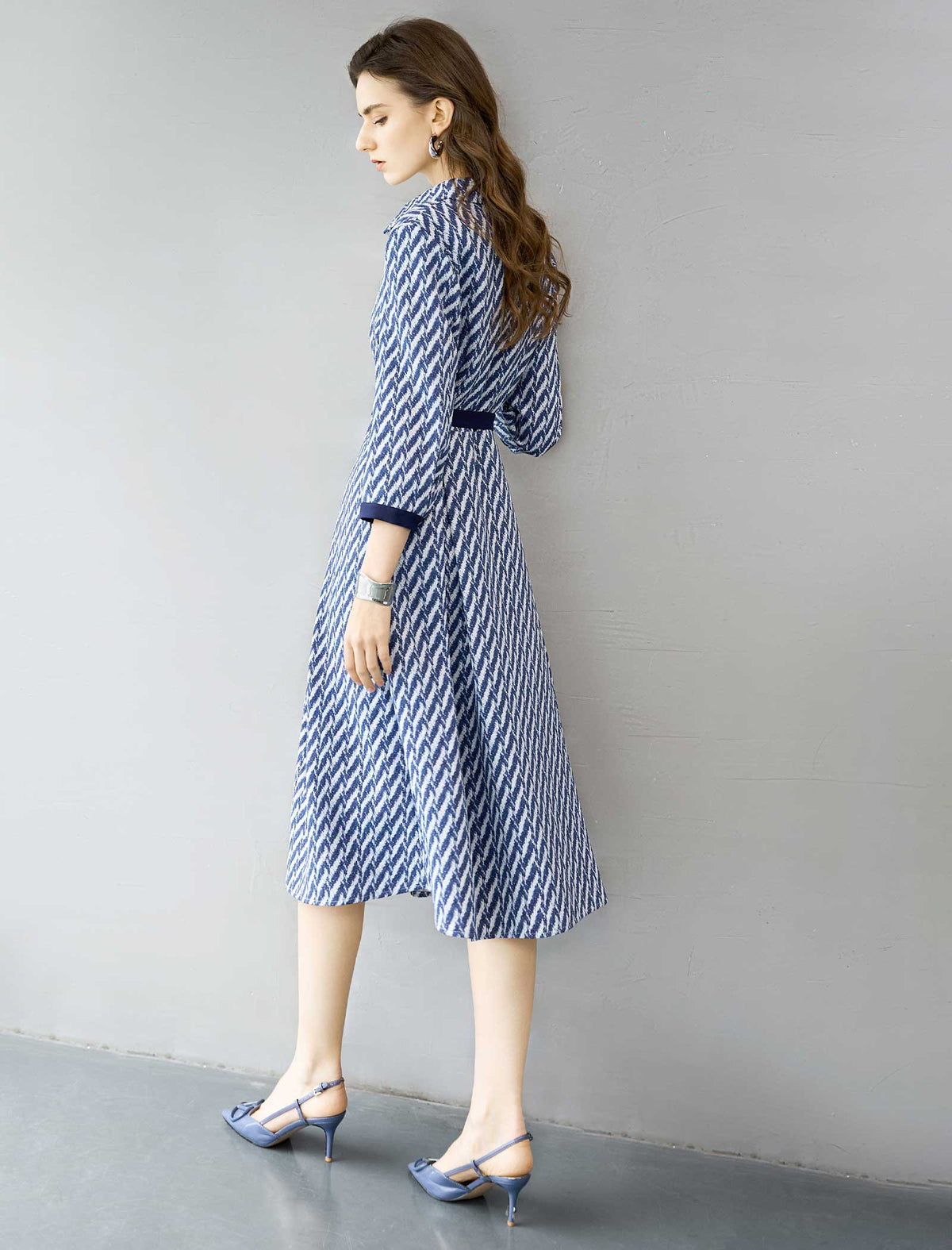 Blue And White Chevron Shirt Dress