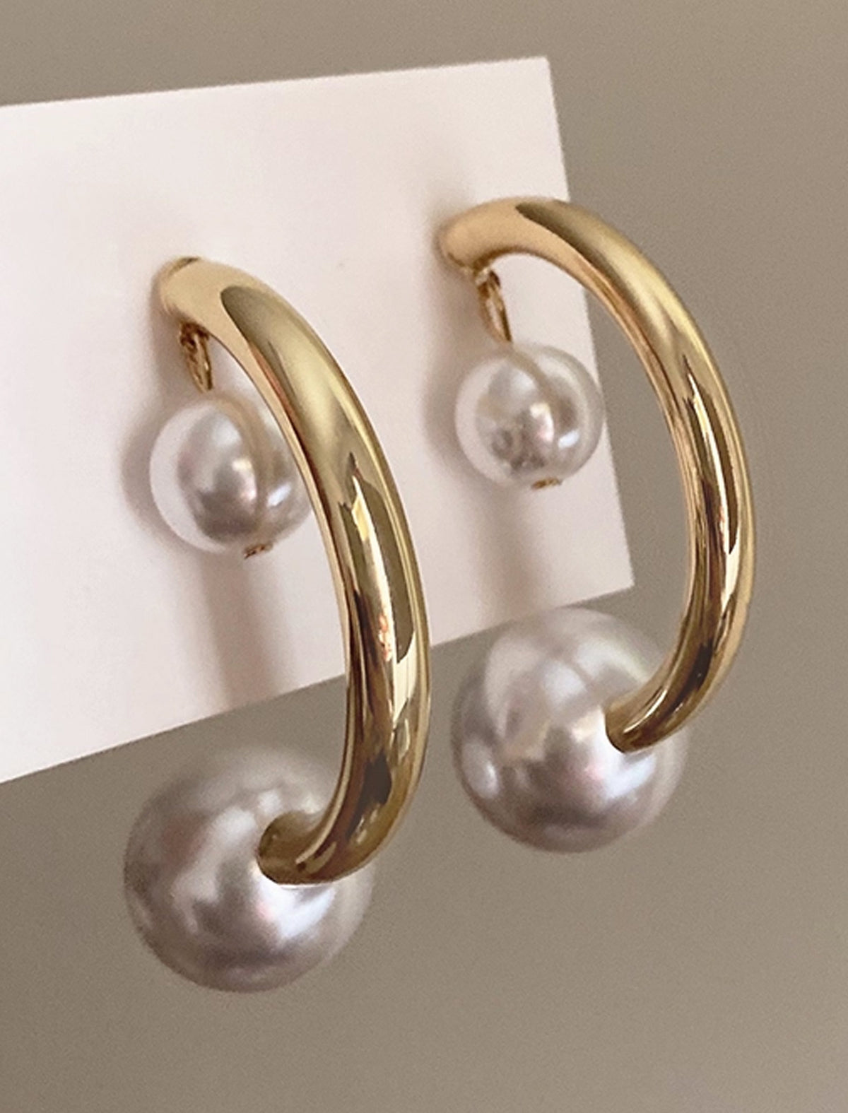 Gold Crescent And Pearl Drop Hoop Earrings