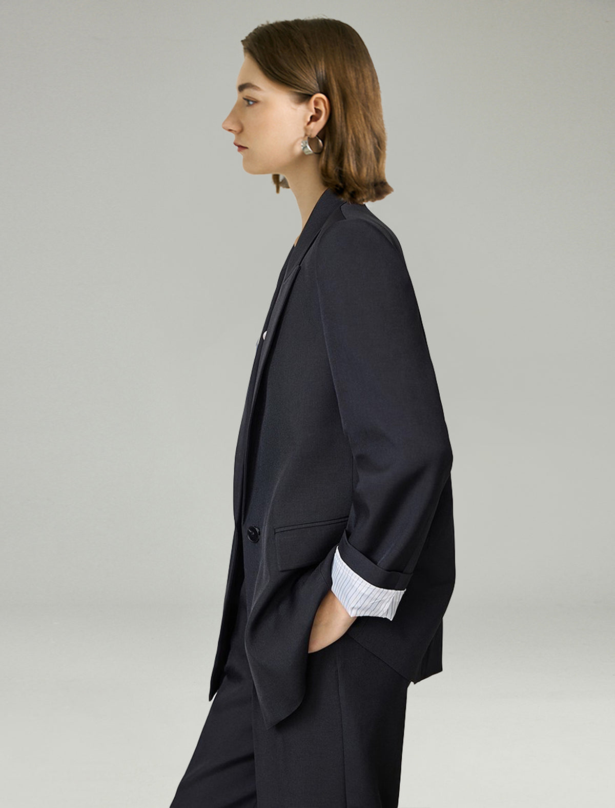 One Button Relaxed Fit Blazer