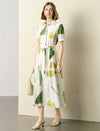 Green Watercolor Print Shirt Midi Dress