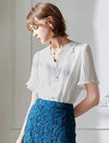 White V-Neck Short Sleeve Chiffon Top