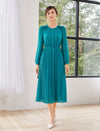 Teal Polka-Dot Pleated Midi Dress