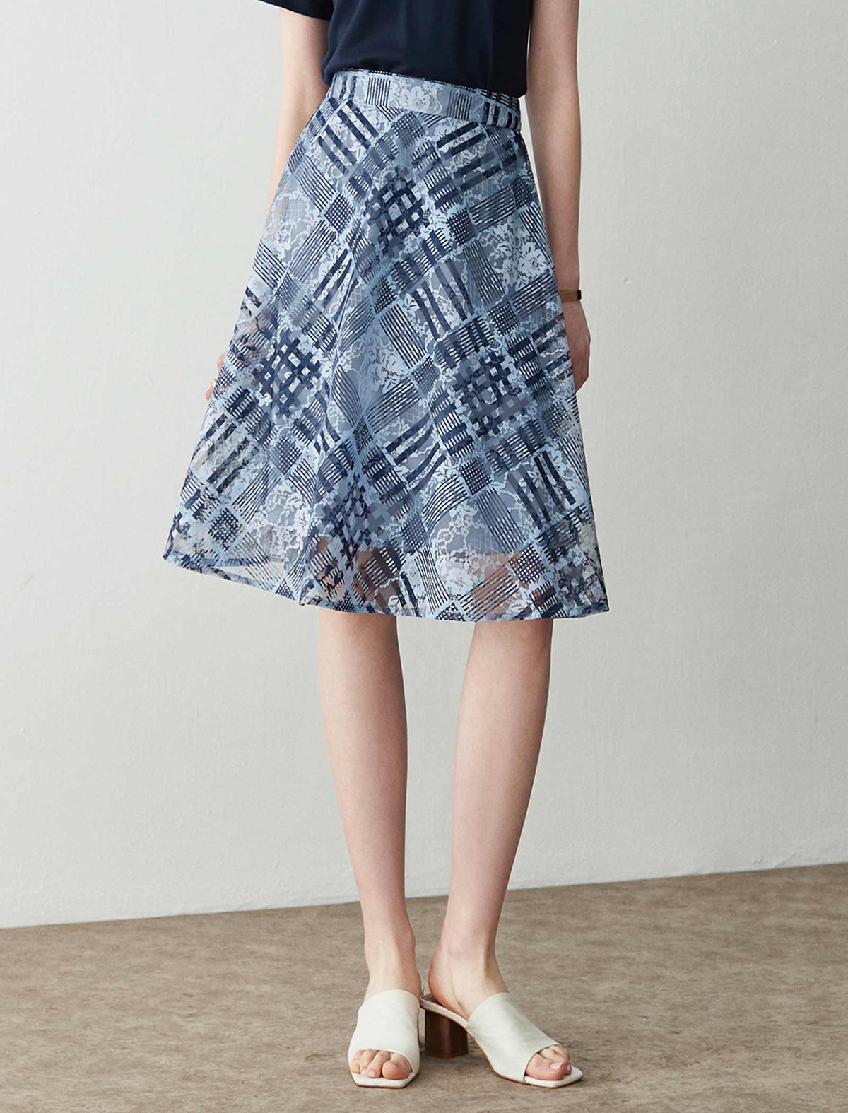 Plaid Lace A-Line Skirt