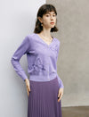 Purple Butterfly Jacquard V-Neck Cardigan