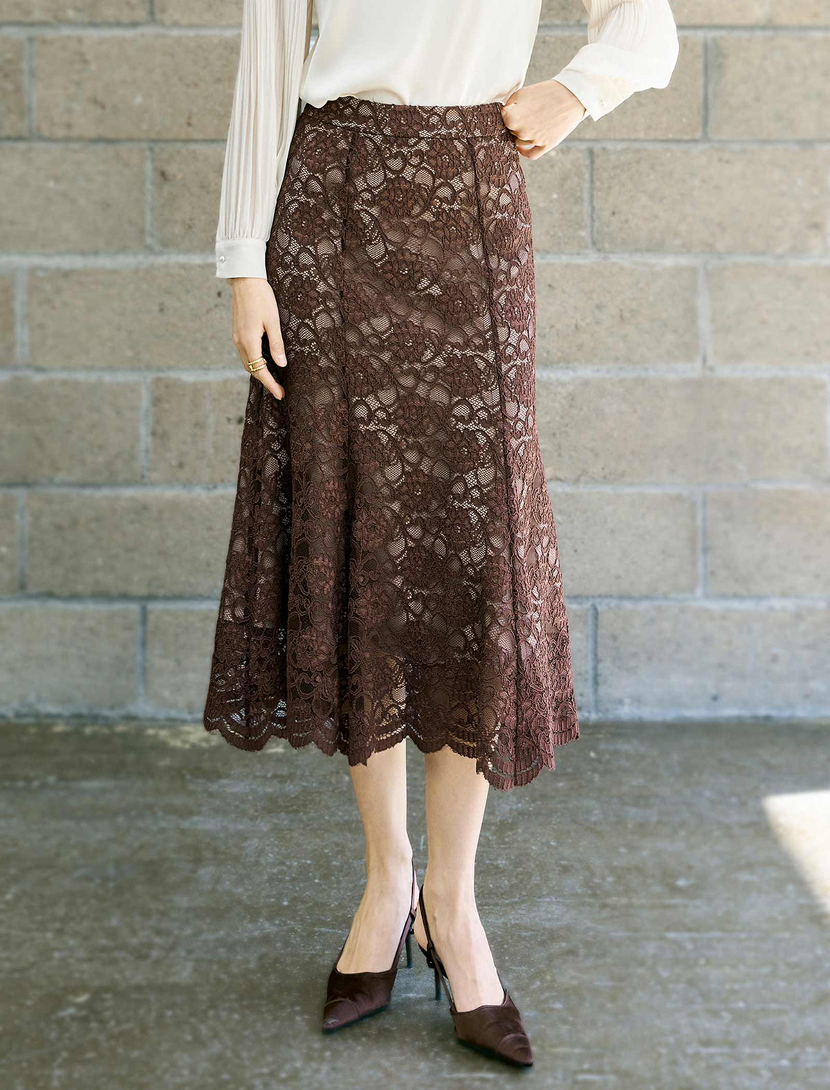 Brown Lace Midi Skirt