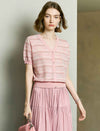 Striped Butterfly Embroidery V-Neck Tencel Blend Knit Cardigan Top