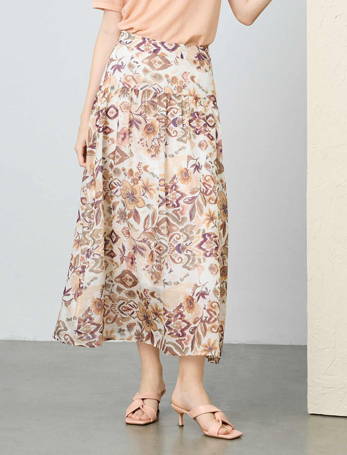 Boho Floral Print Tiered Midi Skirt