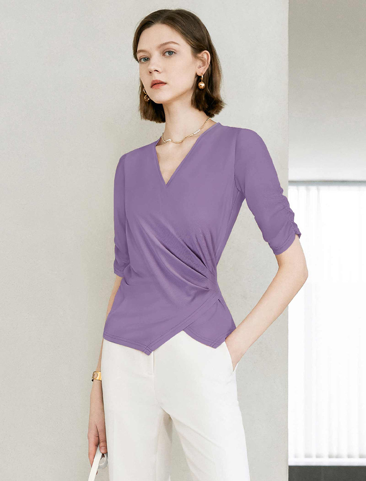 V-Neck Wrap Ribbed Top