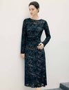 Floral Lace Scalloped Long Sleeve Midi Sheath Dress