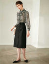 Black Button-Front Midi Pencil Skirt