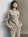 Stand-Collar Drop-Shoulder Half-Zip Relaxed Top
