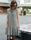 Heathered Mixed-Yarn Sleeveless Ruffle-Hem Dress