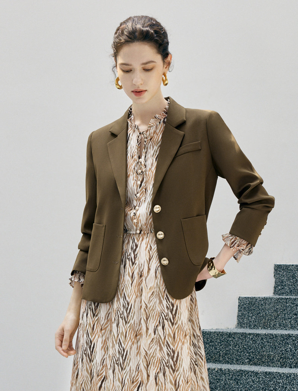 Double Breasted Notched Lapel Tailored Blazer