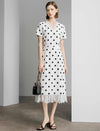 Tencel Polka Dot Lace V-Neck Short Sleeve Midi Dress