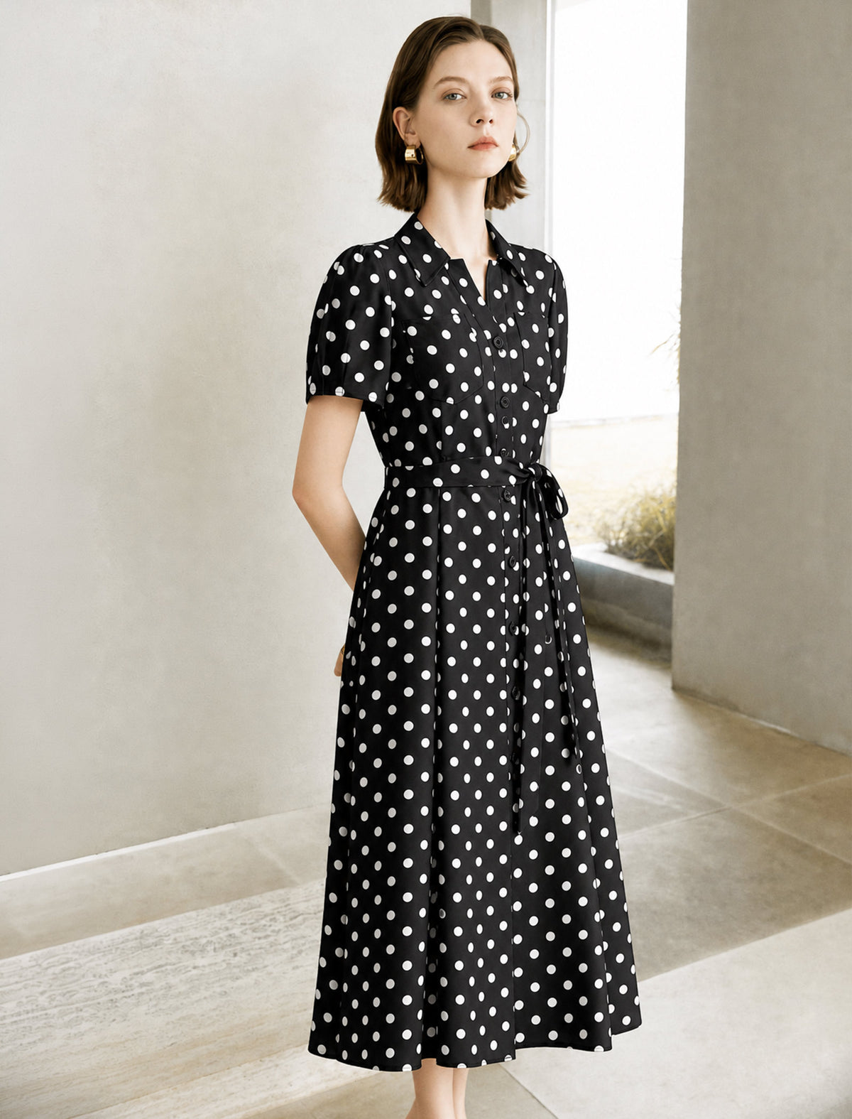 Black Polka Dot Shirt Dress