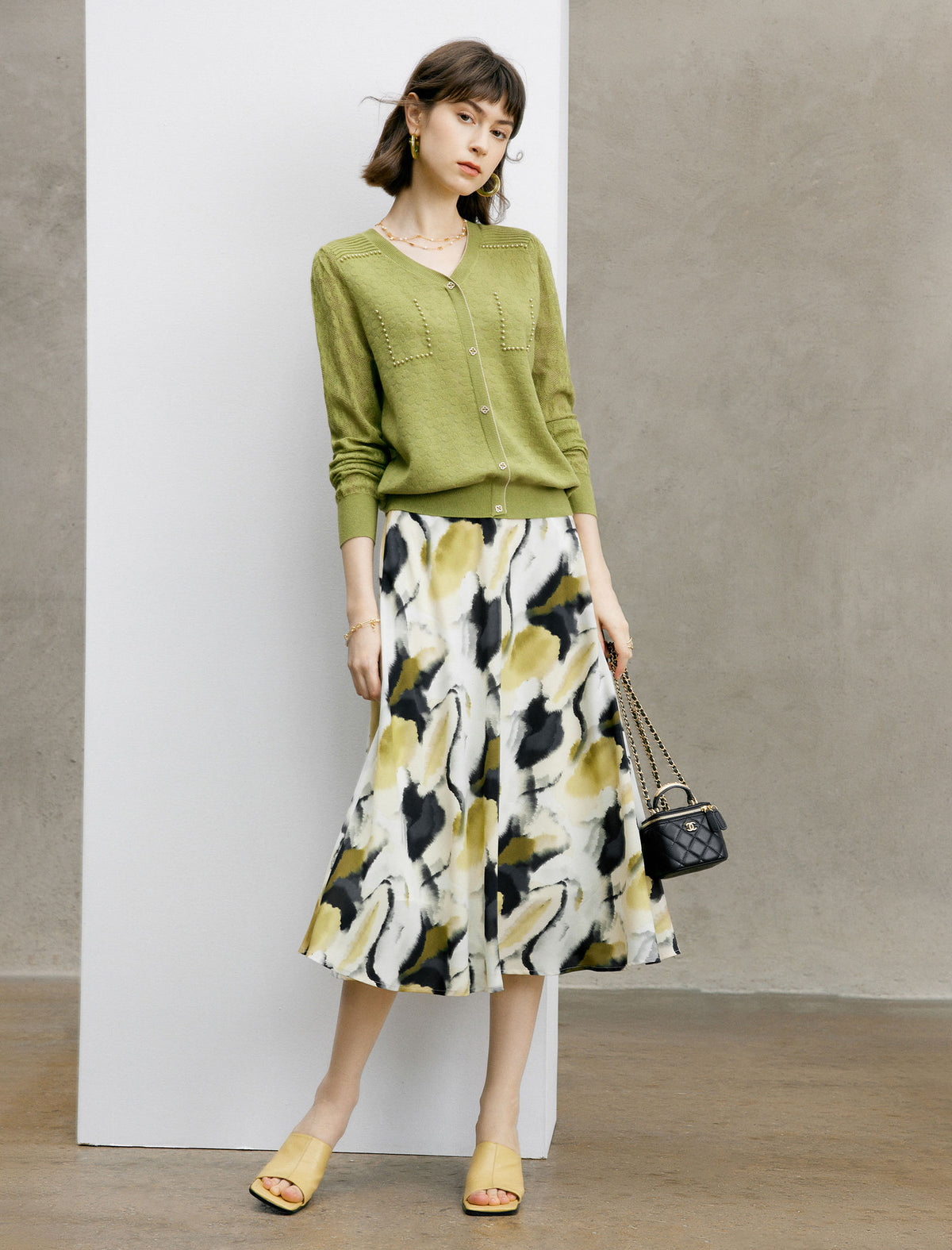 Abstract Print Flared A-Line Midi Skirt