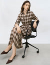 Brown Plaid Belted Shirt Midi Dress