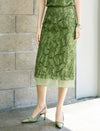 Olive Green Sequin Midi Skirt