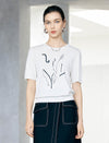 Abstract Floral Embroidered Knit Short Sleeve Top