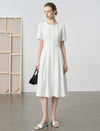 Round Neck Puff Sleeve Midi Shirt Dress