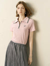 Pink Ribbed Half-Zip Polo Knit Top