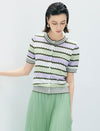 Pastel Striped Short-Sleeve Knit Cardigan