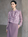 Floral Print Ruffle Neck Long Sleeve Blouse