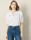 Lantern‑Sleeve Blouse With Lace Inserts