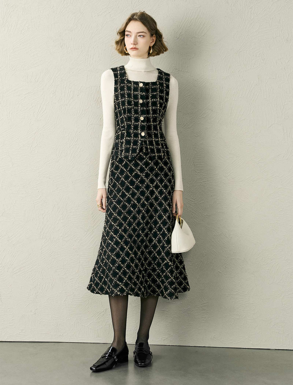 Tweed Check Sleeveless Vest