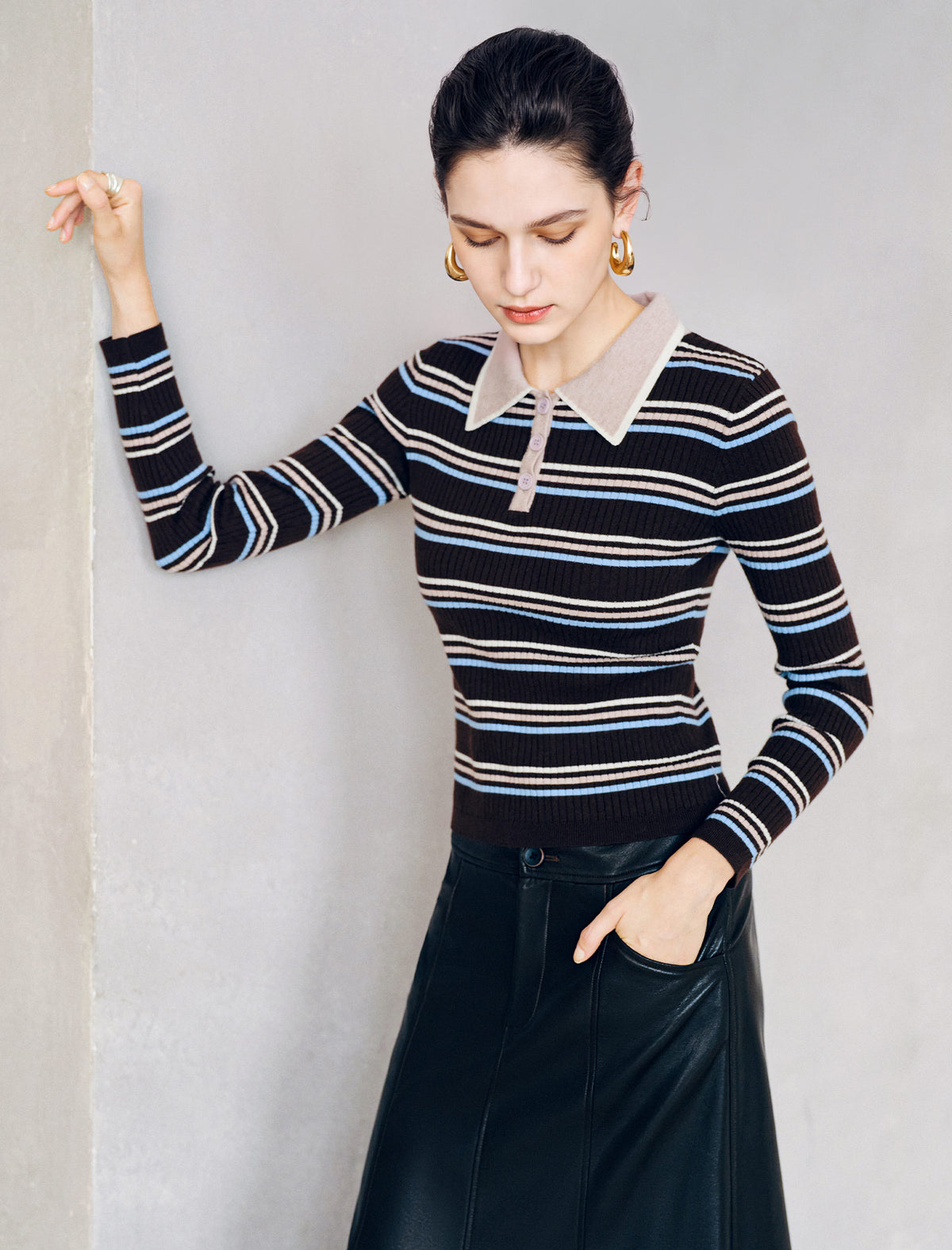 Wool Blend Striped Long Sleeve Sweater
