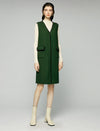 Wool Blend Contrast-Trim V-Neck Pocket Sleeveless Midi Dress