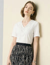 V‑Neck Pleat‑Detail Short‑Sleeve Top