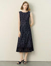 Black Floral Embroidered Mesh Midi Dress