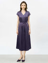 Acetate Satin V-Neck Belted Midi Dress